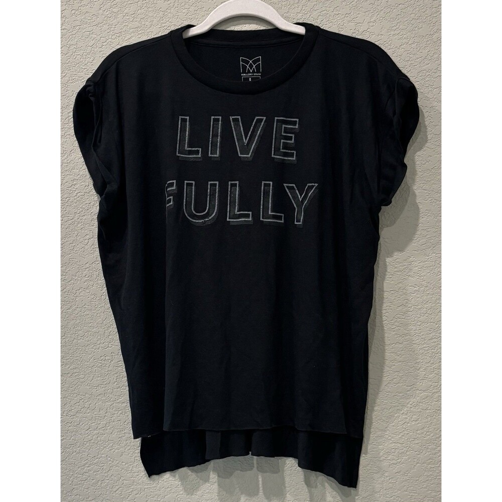 Mallory Ervin Thin Stretch Black T Shirt "LIVE FULLY" slogan Women’s Large